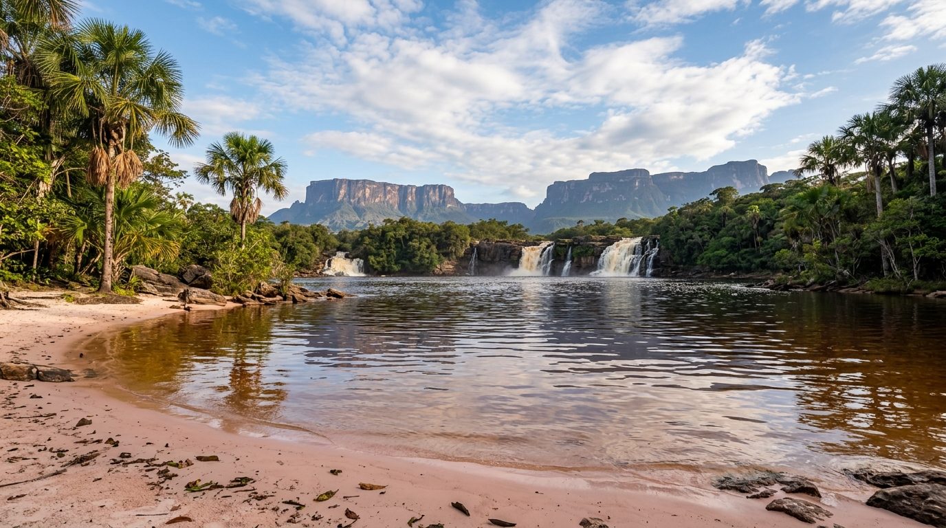 Laguna de Canaima con cascadas y tepuyes (imagen ilustrativa)